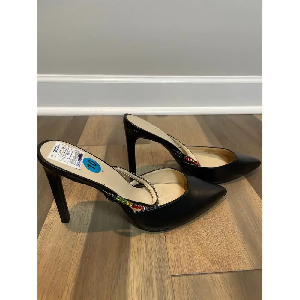 Nine West Womens Black Rhinestone Open‑Back Heels Size 10 New With Tag